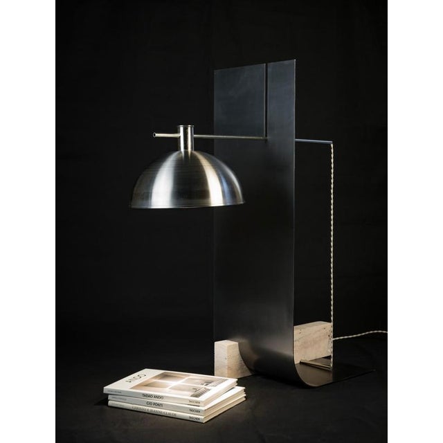 Not Yet Made - Made To Order Equo 2.1 Floor Lamp in Iron with Travertine and Stainless Steel by D´ARK Atelier For Sale - Image 5 of 13