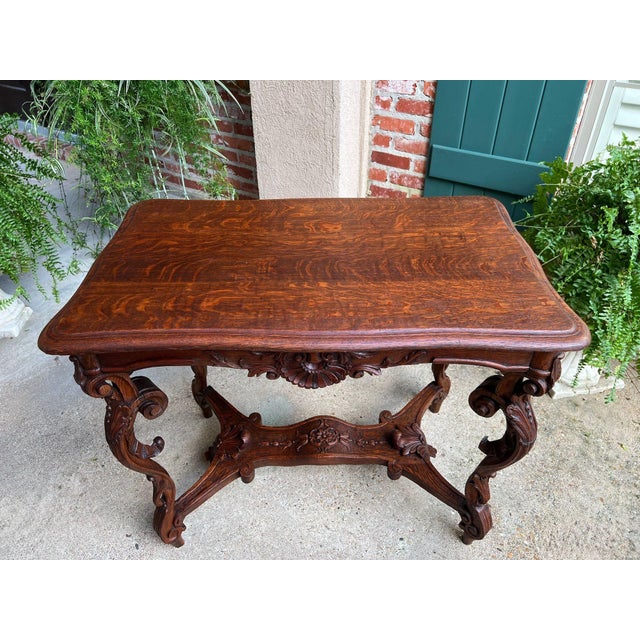 Antique French Sofa Hall Table Carved Oak Louis XV Rococo Side End Table For Sale - Image 4 of 18