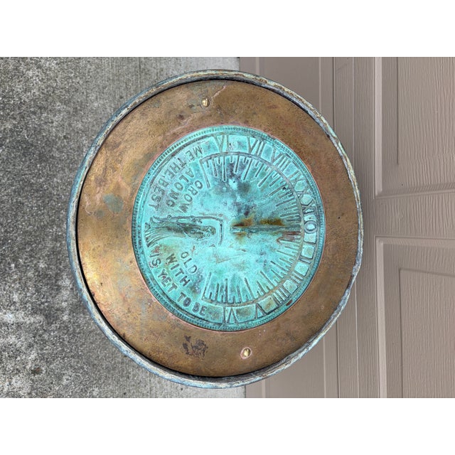 Metal Vintage English Country Classical Verdigris Iron Sundial on Copper Pedestal Base "Grow Old Along With Me" For Sale - Image 7 of 12