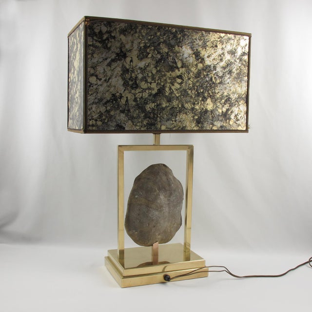 Willy Daro Willy Daro Mid-Century Brass and Geode Stone Table Lamp, Circa 1970 For Sale - Image 4 of 11
