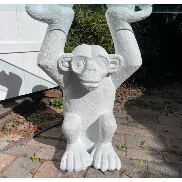 Hollywood Regency 1970s Monkey Form Composite & Glass Console Sofa Table For Sale - Image 3 of 12
