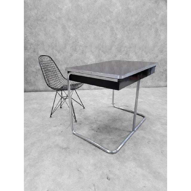 Art Deco Black Enamel Tubular Framed 2 Drawer Desk For Sale In Chicago - Image 6 of 11