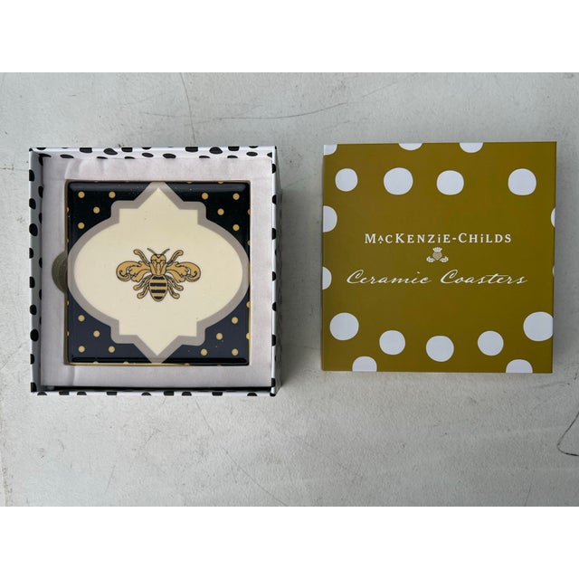 French Late 20th Century Mackenzie-Childs Queen Bee Coasters Ceramic Trivet Coasters - Set of 4 For Sale - Image 3 of 6