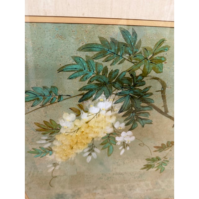 Mid 20th Century Asian Style Artwork Bird on Flower Composition, Signed For Sale - Image 5 of 12
