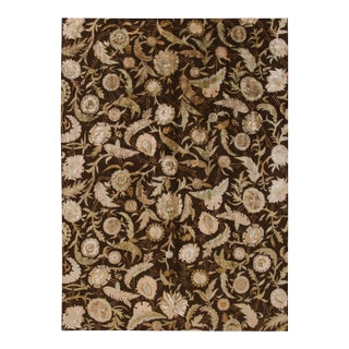 2010s Brown Modern Ikat Handmade Floral Pattern Designed Wool Rug For Sale