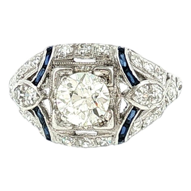 An Art Deco Platinum .70 Carat Old European Cut Diamond Ring For Sale