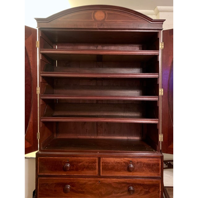 18th C English Hepplewhite Mahogany and Satinwood Inlaid Linen Press, Circa 1780 For Sale - Image 9 of 11