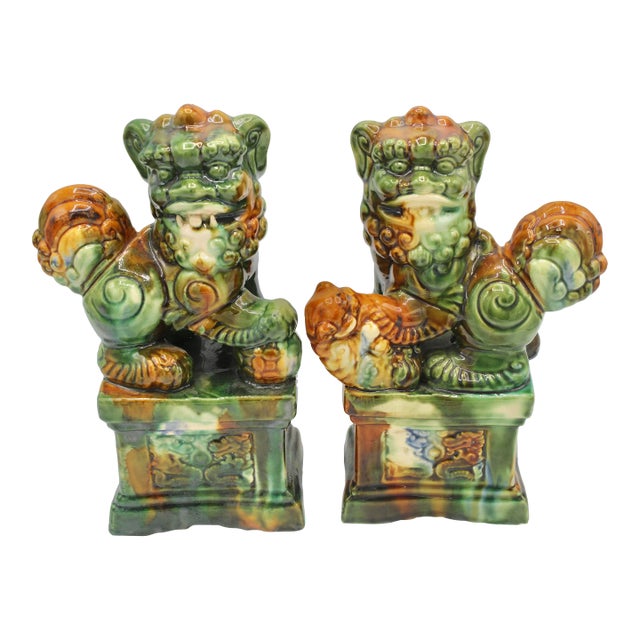 Mid 20th Century Asian Ceramic Foo Dogs For Sale