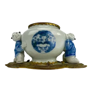 Antique 18th Century Japanese Hirado Porcelain Vase with Karako Boys Mounted in Gilt Bronze by L' Escalier de Cristal Paris