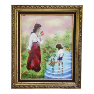 Vintage French Impressionist Enamel on Copper Painting Artist Signed Jordine