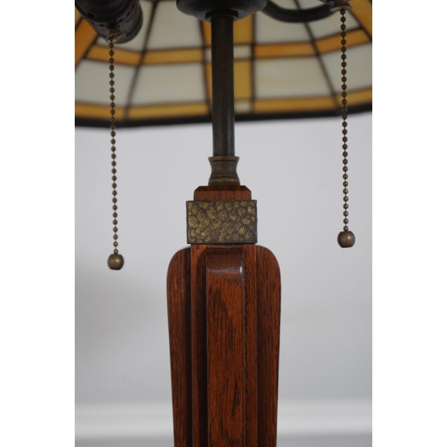 Stickley Slag Glass Arts & Crafts Mission Oak Table Lamp For Sale - Image 11 of 15