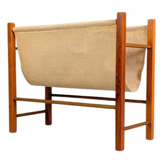 Vintage Teak Linen Magazine Holder, 1960s For Sale