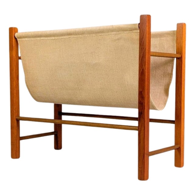 Vintage Teak Linen Magazine Holder, 1960s For Sale