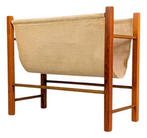 Vintage Teak Linen Magazine Holder, 1960s