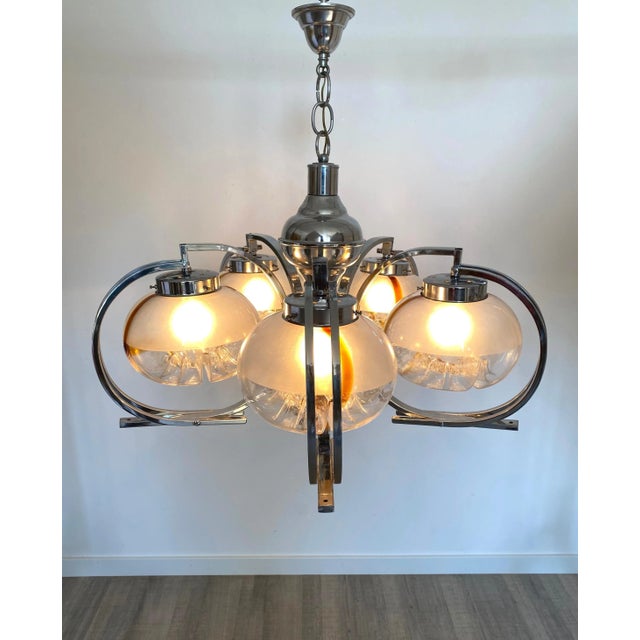 Italian Chrome and Murano Glass Chandelier from Mazzega, 1970s For Sale - Image 12 of 15