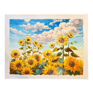 Sunflower Field Under Blue Skies — Original Oil Painting, Unstretched, 30" × 40"