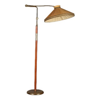 Vintage Floor Lamp in Brass and Leather, 1950s For Sale