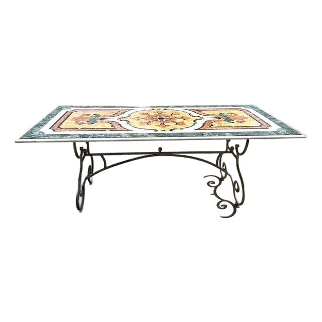 Vintage Italian Pietra Dura Inlay Marble Dining Table For Sale