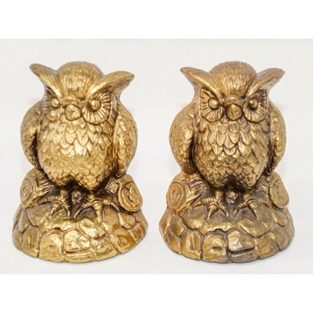 Vintage Cast Solid Brass Owl Bookends Mid-Century Modern 1950s For Sale - Image 10 of 11