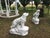 Impressive pair of dog sculptures, hand-carved in white Italian marble during the 1980s. Executed on a substantial scale,...