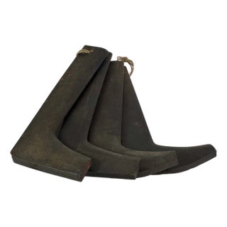 Rare to Market Set of 4 Primitive Antique Cobbler's Wood Boot Forms in Stained Black For Sale