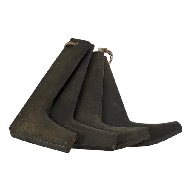 Rare to Market Set of 4 Primitive Antique Cobbler's Wood Boot Forms in Stained Black For Sale