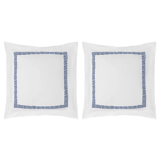 Transitional Greek Key Euro Sham in Navy - a Pair For Sale - Image 3 of 3