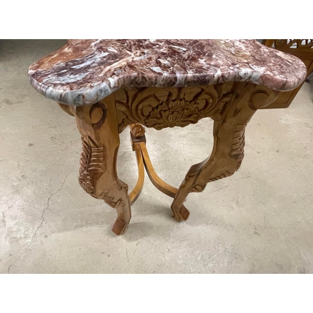 Vintage Italian Rococo Revival Hand-Carved Marble Console Table For Sale - Image 4 of 8
