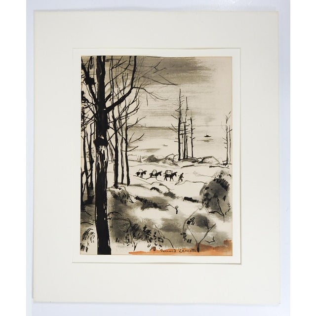 Rustic Early 20th Century Mule Pack Train in Winter Watercolor Painting For Sale - Image 3 of 3