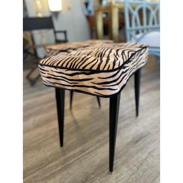 Ottomans with Striped Upholstery, Italy, 1950, Set of 2 For Sale - Image 11 of 12
