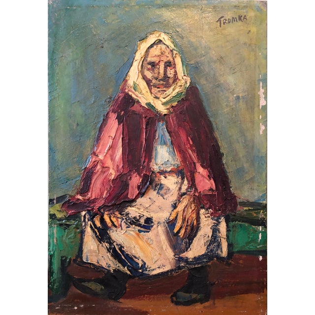 Abram Tromka, Rare Polish American 1930s Oil Painting Painting WPA Russian Babushka Jewish Art For Sale In Miami - Image 6 of 8