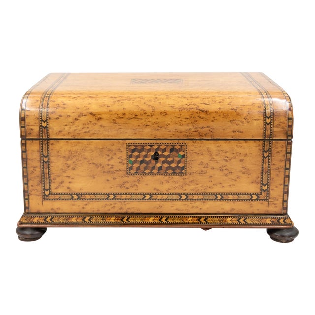 Bird’s-Eye Maple Box With Tumbling-Block Inlays English, Circa 1830 For Sale