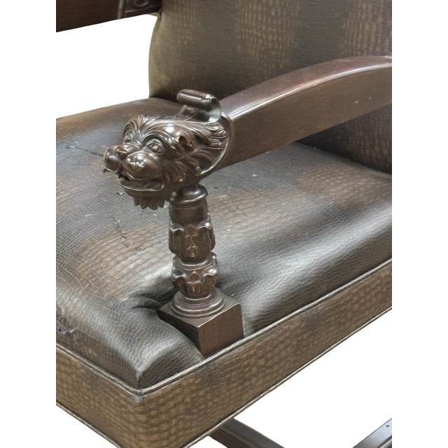 Early 20th Century Early 20th Century Renaissance-Style Armchairs Featuring Carved Walnut Wood and Lion Head Armrests. For Sale - Image 5 of 5