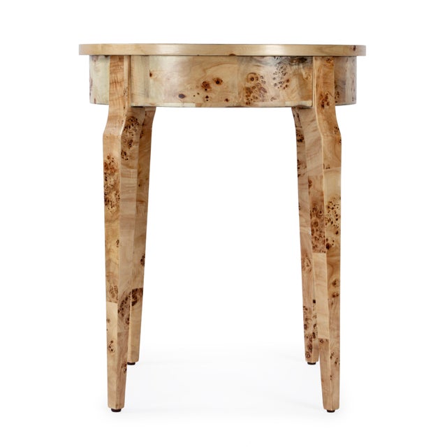 Archer 20 in. W Round Burl Wood 1 Drawer Side Table, Light Brown Burl For Sale - Image 10 of 11