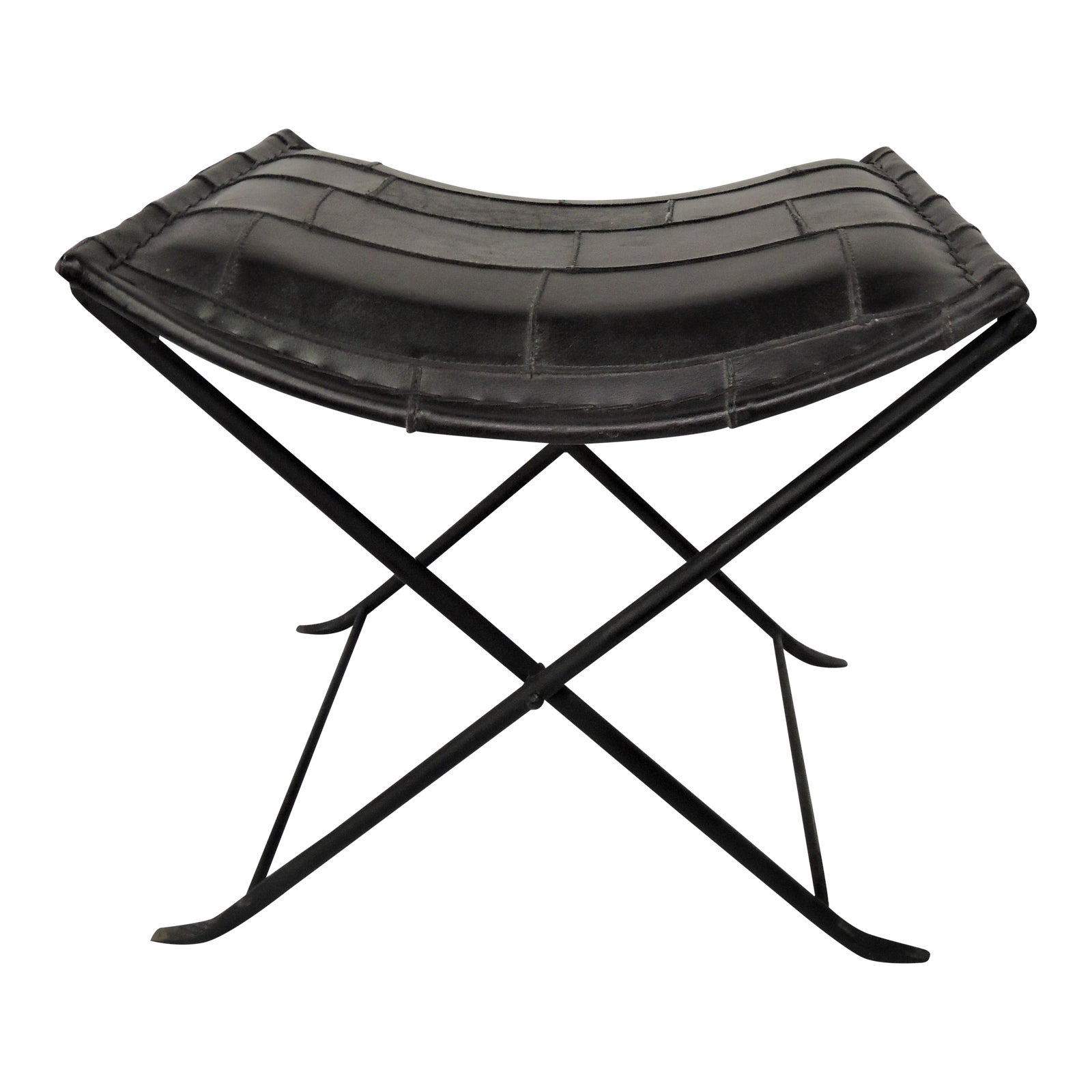 Black Modern Polished Leather Folding Footstool Chairish