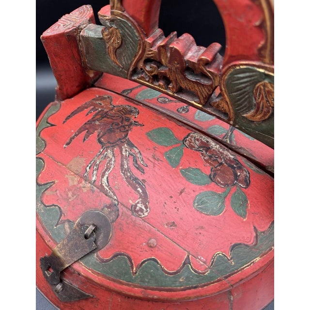 Antique Chinese Red Laquer Wedding Basket For Sale - Image 10 of 11