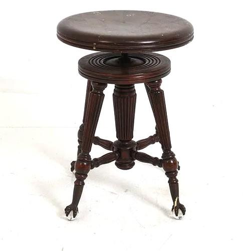 Antique Piano Stool W Brass & Glass Ball & Claw Feet For Sale - Image 4 of 9