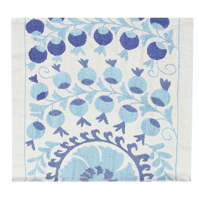 Contemporary 20x71 in Embroidered Table Runner. Cotton Wall Hanging. Light Blue Wall Decor For Sale - Image 3 of 5