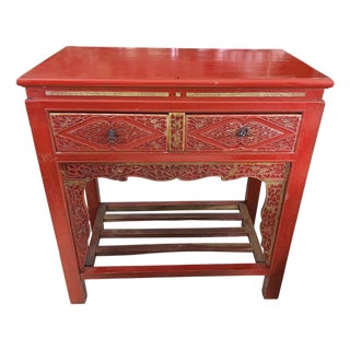 Vintage Chinoiserie Red Lacquer Console Table 33.5" W For Sale