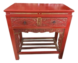Vintage Chinoiserie Red Lacquer Console Table 33.5" W