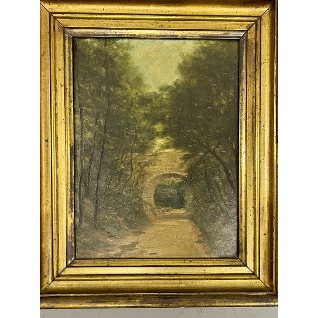 Antique French 19th-Century Oil on Board Landscape Painting in Giltwood Frame For Sale - Image 15 of 18
