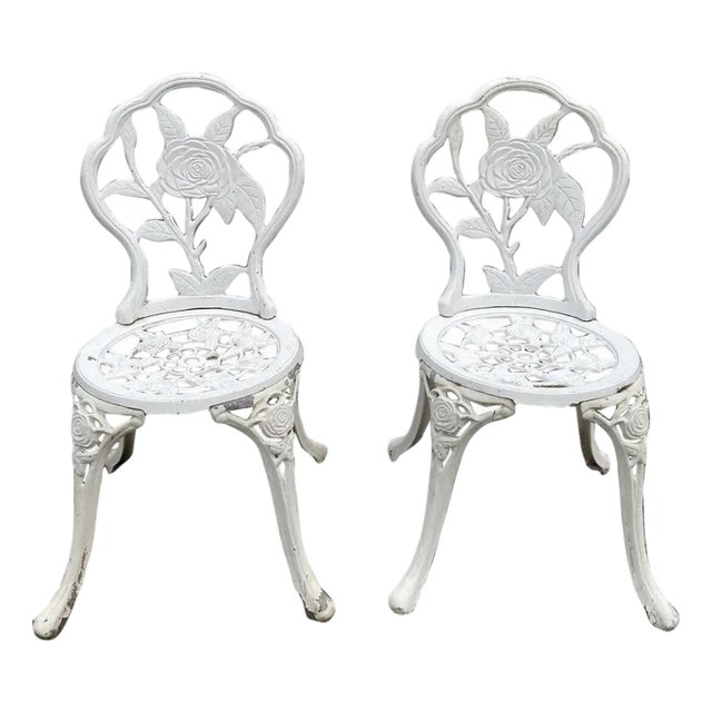 Victorian Style Rose Pattern Cast Aluminum Garden Patio Outdoor Bistro Chairs For Sale