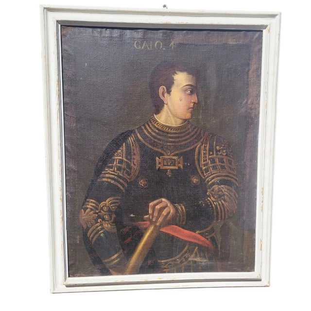 Italian Artist, Portrait of Emperor Caligula in Armor, 17th Century, Oil on Canvas For Sale - Image 18 of 18