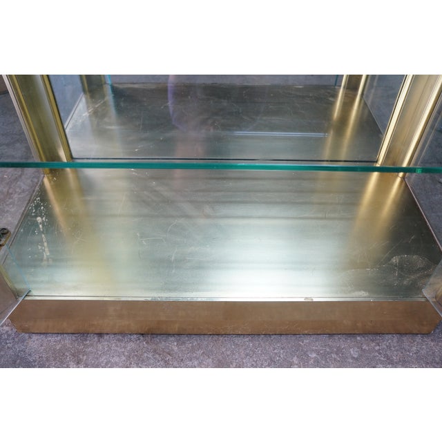 Vintage Hollywood Regency Brass & Glass Curio Display Cabinet Vitrine MCM 80" For Sale - Image 15 of 18