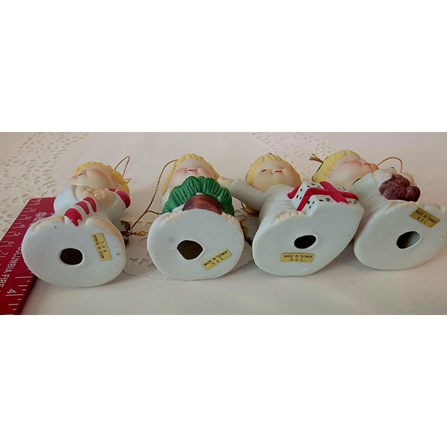 .Vintage Bisque Porcelain Angel Figurine Ornaments. Made in Taiwan. Set of Four. For Sale - Image 9 of 9