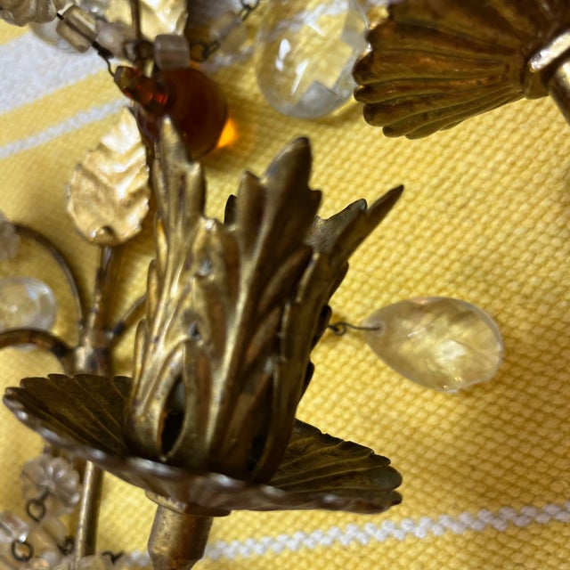 Antique Pair of Italian Gold Gilt & Crystal Candle Sconces For Sale - Image 12 of 12