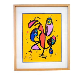 1990 Lawrence "Larry" Volk Signed Abstract Figurative Mixed-Media Painting , Framed For Sale