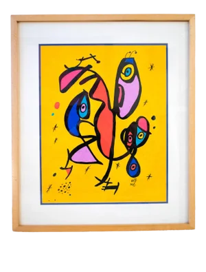 1990 Lawrence "Larry" Volk Signed Abstract Figurative Mixed-Media Painting , Framed