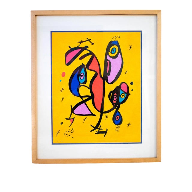 1990 Lawrence Volk Signed Abstract Figurative Mixed-Media Painting , Framed For Sale
