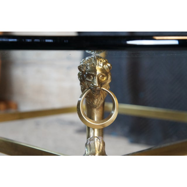 Metal Vintage Italian Regency Figural Brass Lion Head Round Glass Coffee Table 39" For Sale - Image 7 of 12